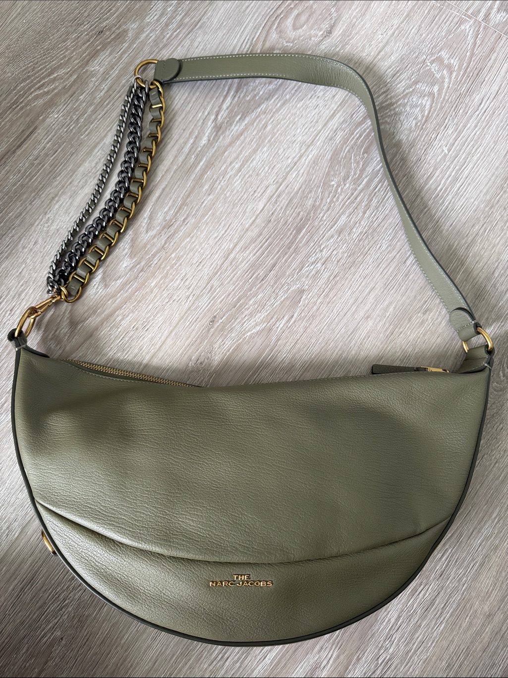 Marc Jacobs Olive Green Crescent Shoulder Bag With Mixed-Metal Chain
